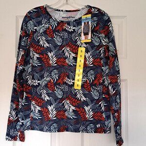Hang Ten NWT Women Active Blue Red Shirt Top Zip Pocket UPF 50+ Outdoor Size S